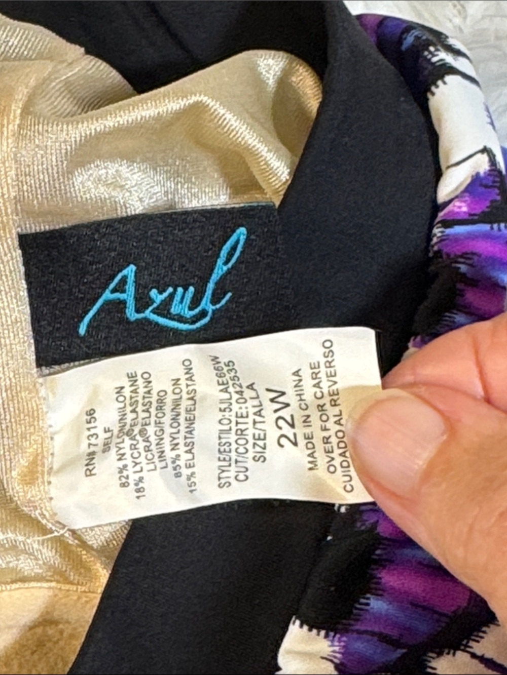 Purple Patterned Women's Swim top  with Side Tie Detail (top ONLY) - Picture 3 of 11